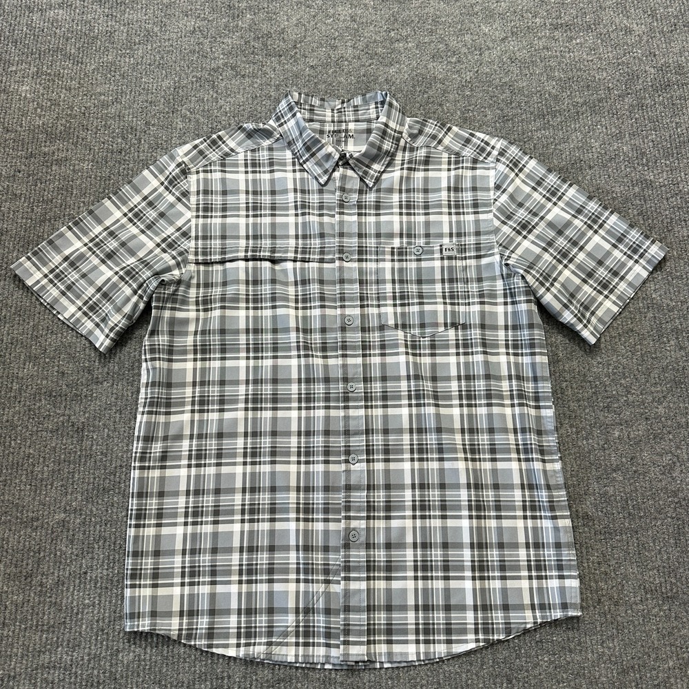 Field‎ & Stream Mens Short Sleeve Button Plaid Shirt Size L Large Gray